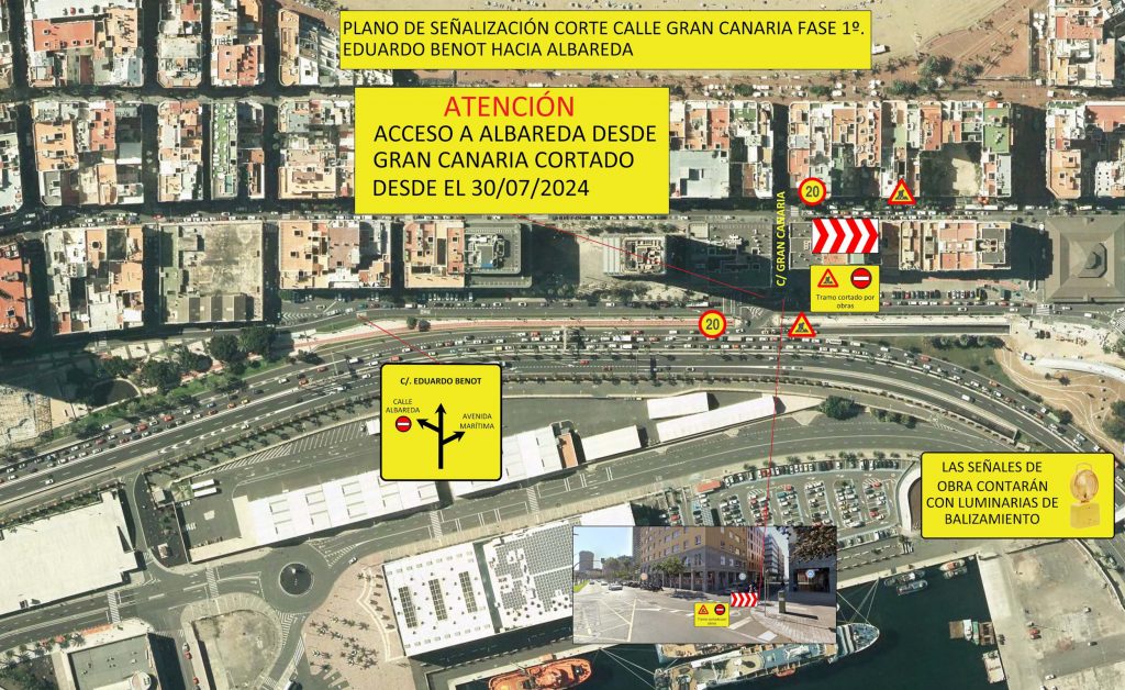 El Ayuntamiento avanza en el tramo 8 de la Metroguagua y cierra al tráfico el carril de acceso a Albareda desde la calle Gran Canaria