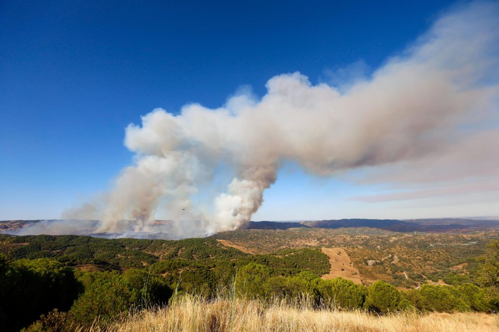 El viento dificulta las labores de extinción del incendio en la base de Cerro Muriano