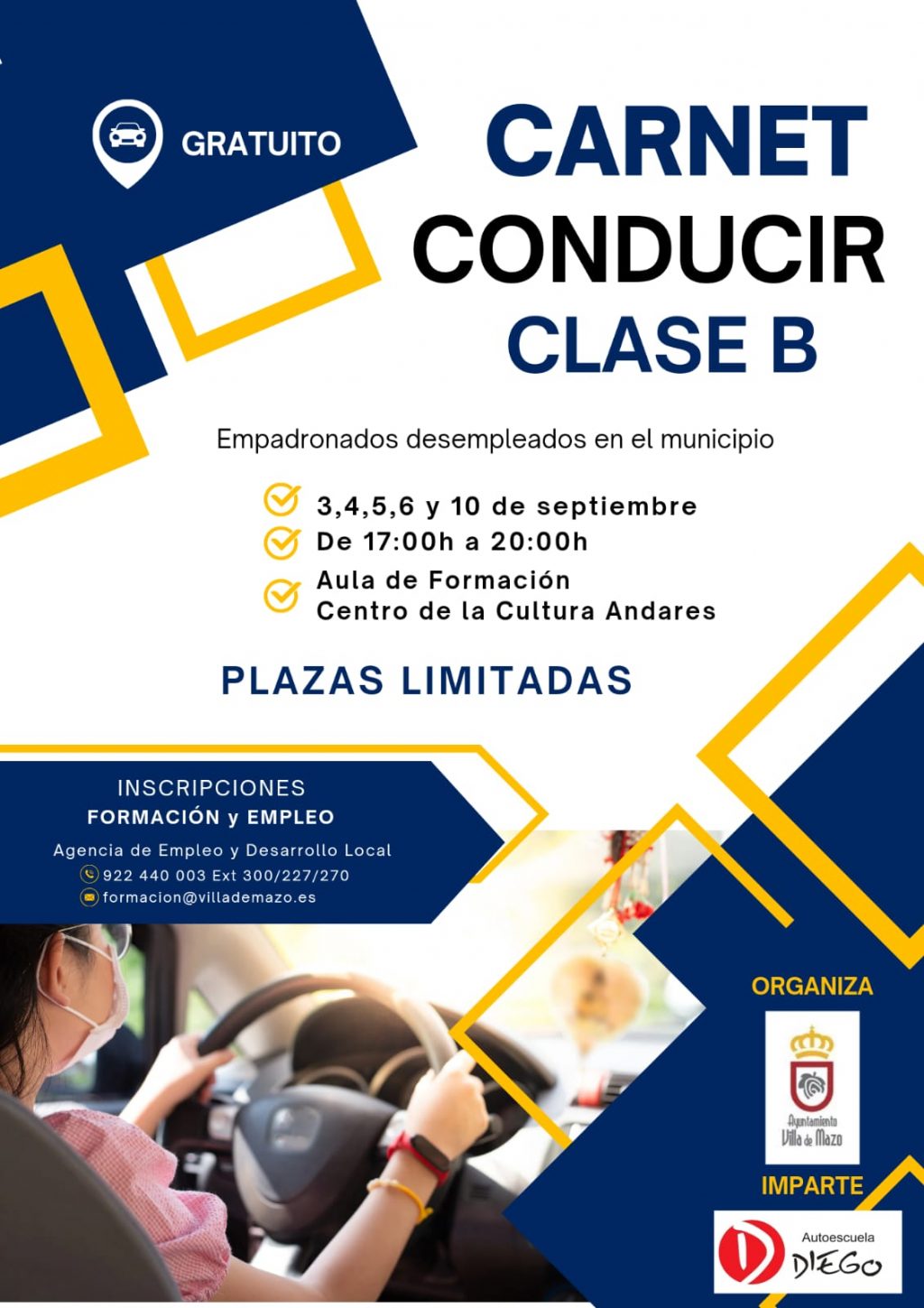 Cartel curso de conducir B Villa de Mazo