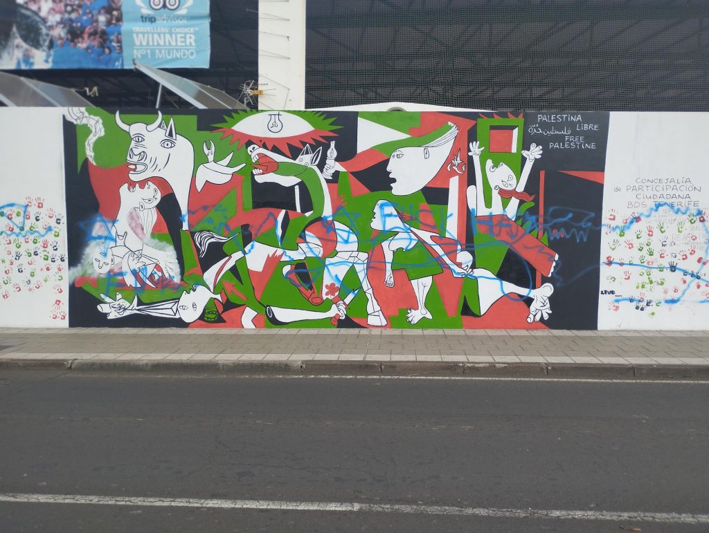 Imagen del sabotaje del mural de apoyo a Palestina (I)