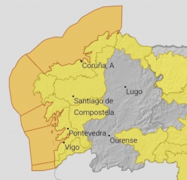 A Coruña y Pontevedra activarán hoy aviso amarillo por lluvias de 40 litros en doce horas